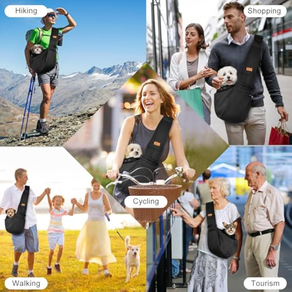 Cuby Small Dog and Cat Sling Carrier | Adjustable Hands-Free Travel Bag - Black