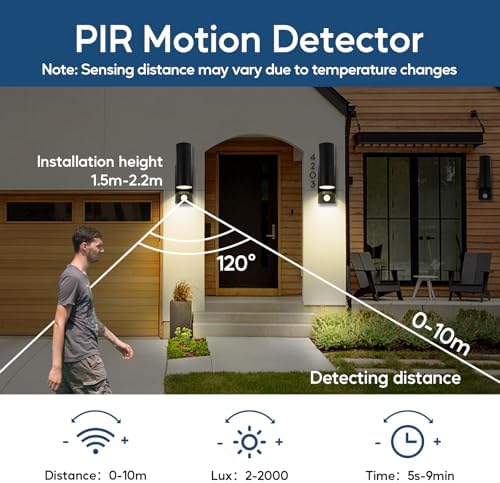 Kerry Motion Sensor Outdoor Wall Lights - IP65 Black 2 Pack