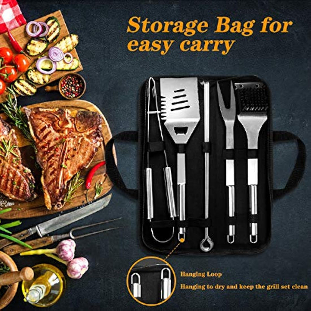 10-Piece Stainless Steel BBQ Tool Set with Storage Bag