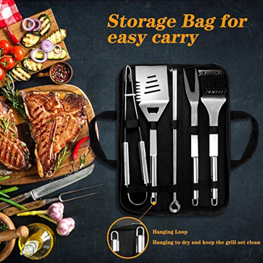 10-Piece Stainless Steel BBQ Tool Set with Storage Bag