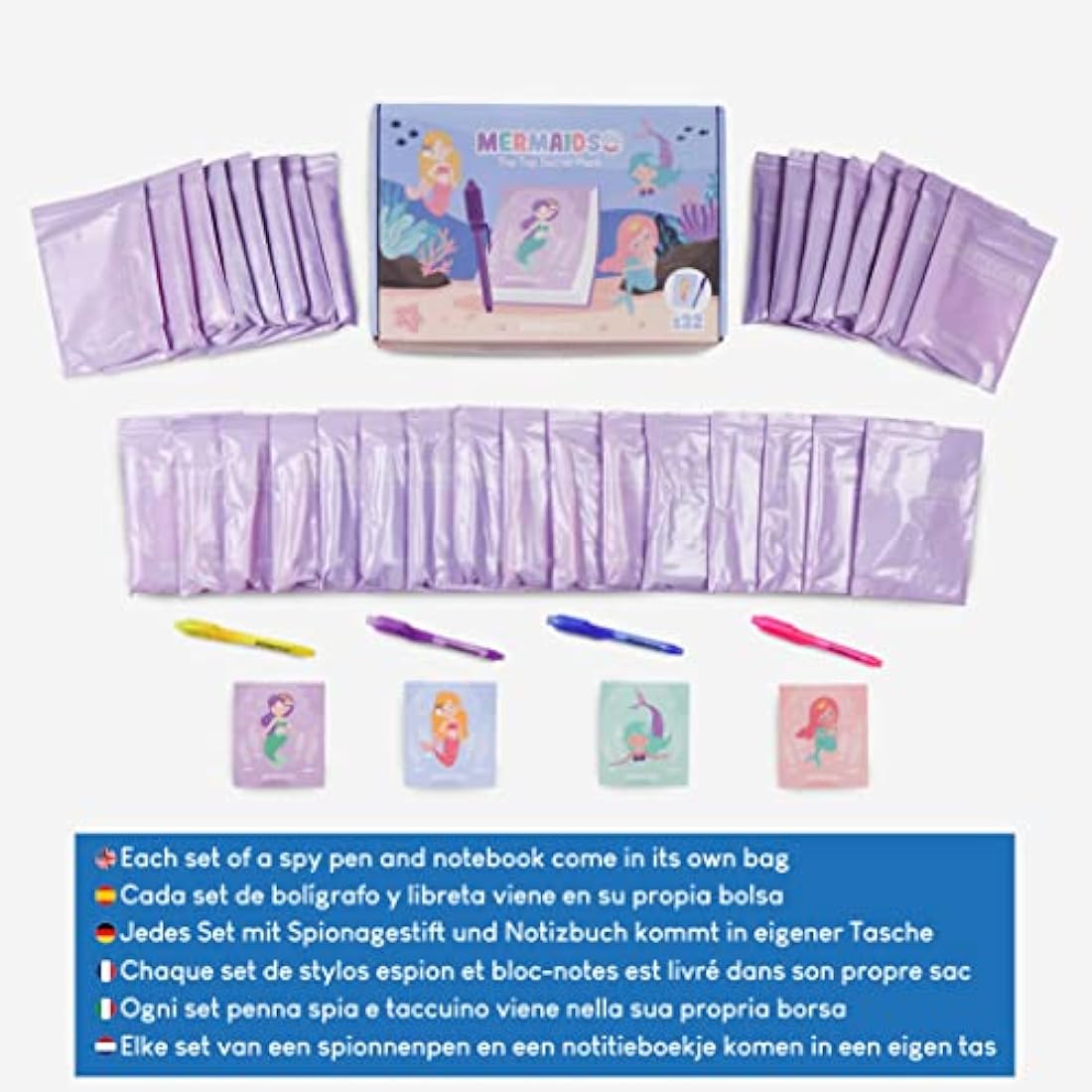 Mermaid Invisible Ink Pen and Notebook Set - 32 Pack Party Favors