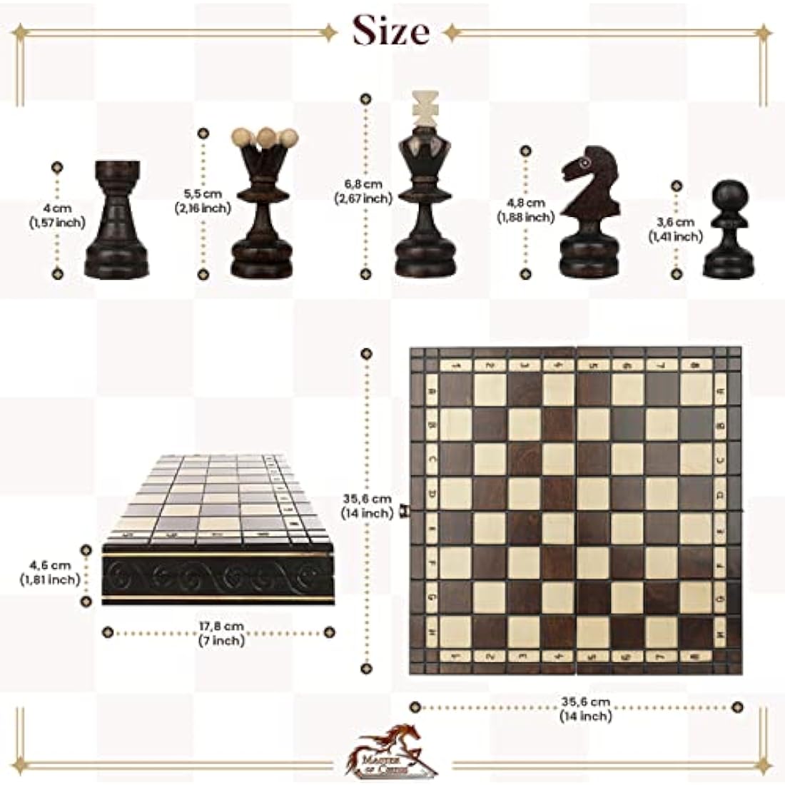 Master of Chess Pearl 14" Wooden Chess Set – Handmade Travel Board