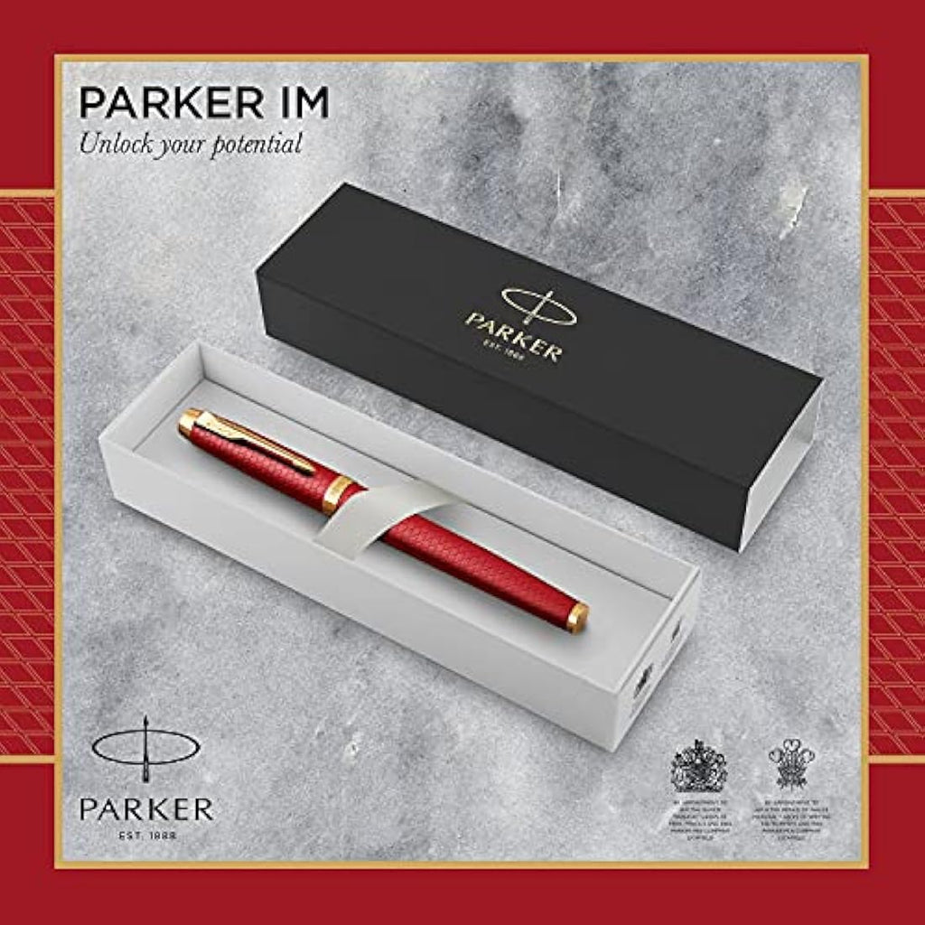 Parker IM Fountain Pen – Red Lacquer Gold Trim Fine Point Gift Box