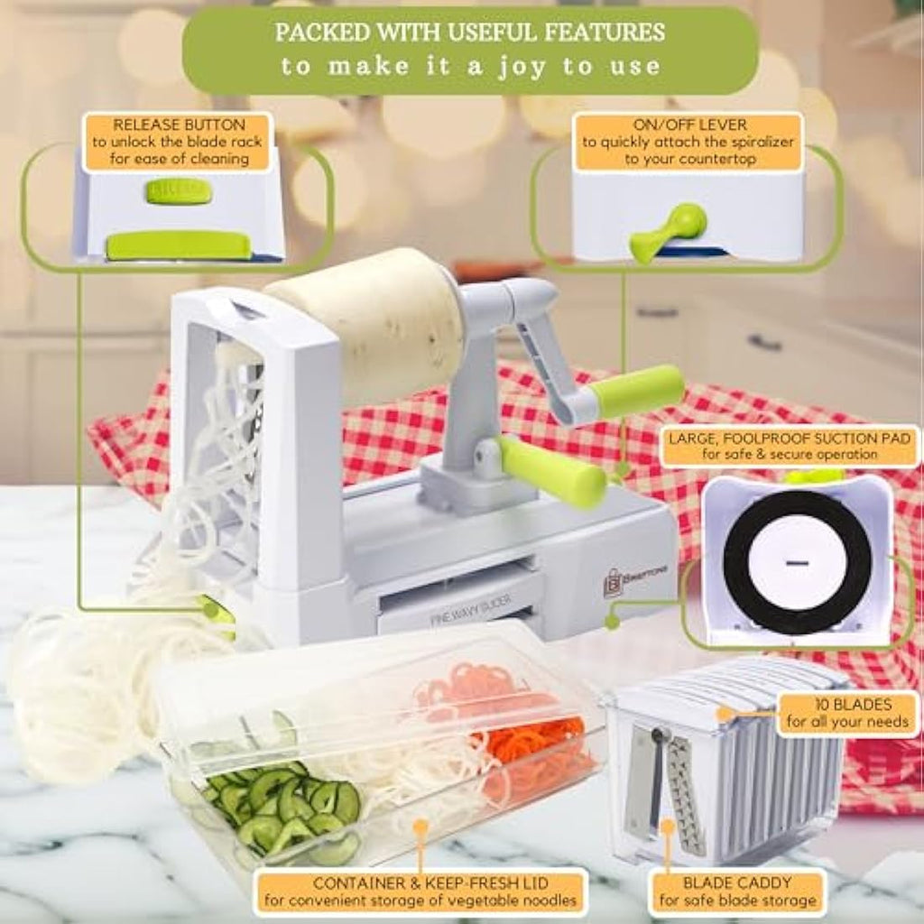 Brieftons 10-Blade Vegetable Spiralizer | Stainless Steel Zoodle Maker