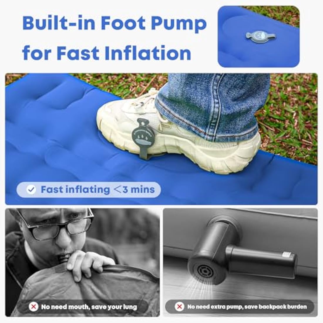 MAMBAKOTR Camping Sleeping Pad – Extra Thick Inflatable Mattress with Pump