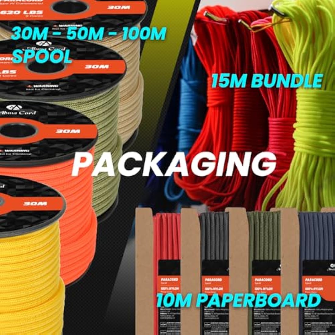 Abma Cord 4mm Type III Nylon Paracord - 100m 9-Strand Rope, Blue Snake