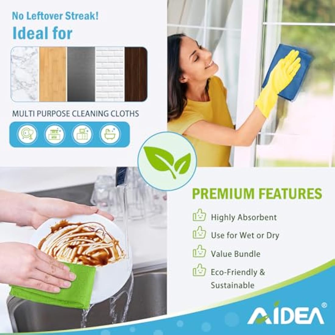 AIDEA Microfibre Cleaning Cloths – 100 Pack Lint-Free Reusable Towels