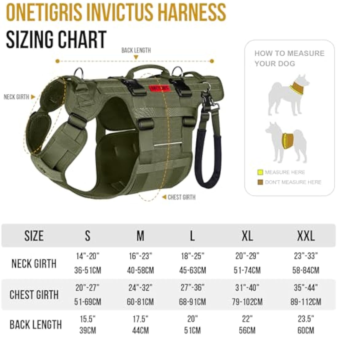 OneTigris Dog Lift Harness | Large Mobility Support Vest – Olive