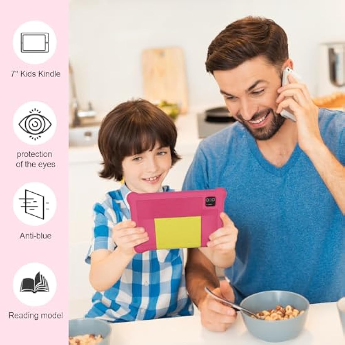 Ainmel 7 Inch Kids Tablet - Android 13, 5GB RAM, Parental Control (Pink)