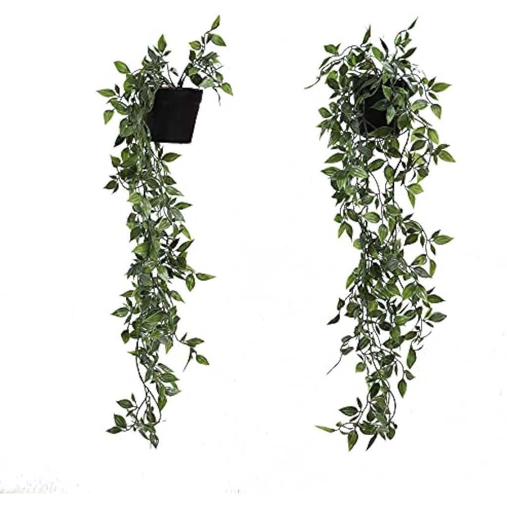 Jolof Store Set of 2 Hanging Artificial Plants with Black Pots – Faux Vines
