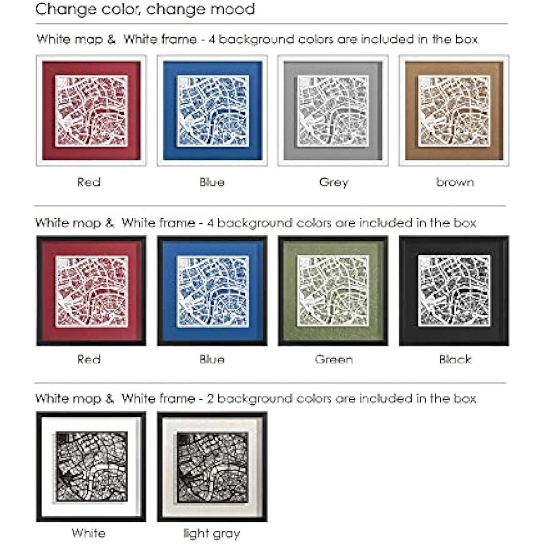 O3 Design Studio Amsterdam Paper Map Art - Black Frame, 9x9 Inches