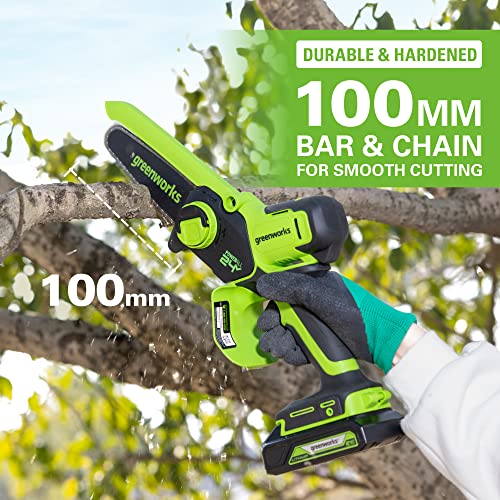Greenworks 24V Mini Chainsaw | 4 Inch Cordless Electric Saw for Trees