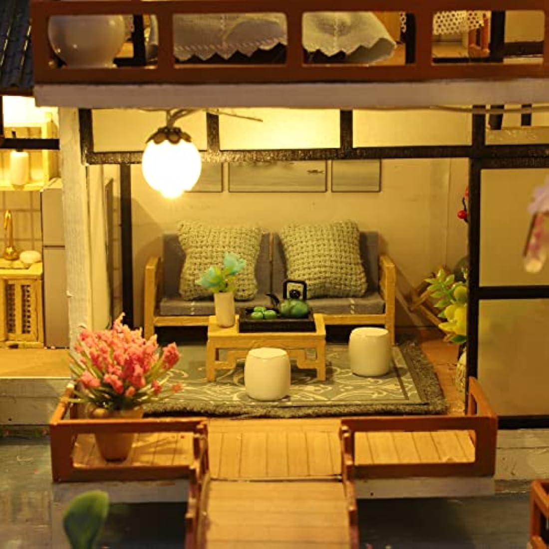 Cuteefun DIY Miniature Dollhouse Kit - Oriental Villa Wooden Model with Music