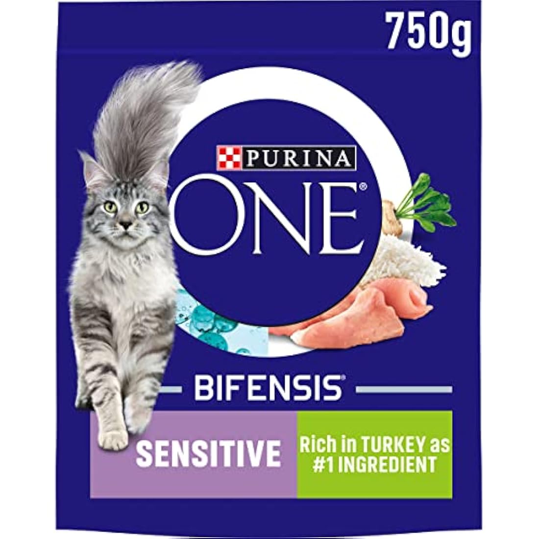 Purina One Sensitive Turkey Dry Cat Food for Gut Health - 4 x 750g