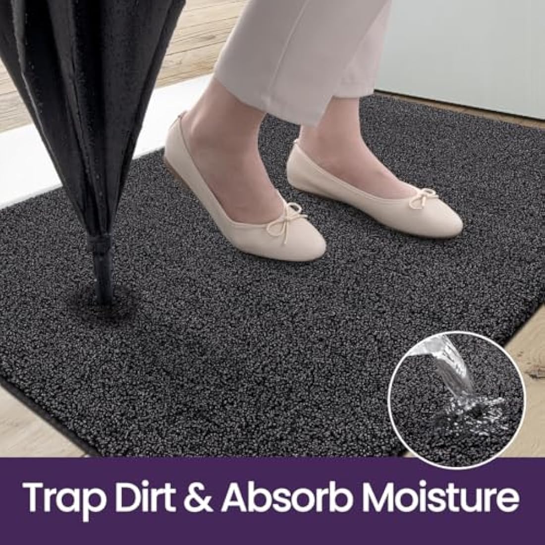 DEXI Dirt Trapper Indoor Door Mat – Non-Slip Absorbent Rug, Black-Grey