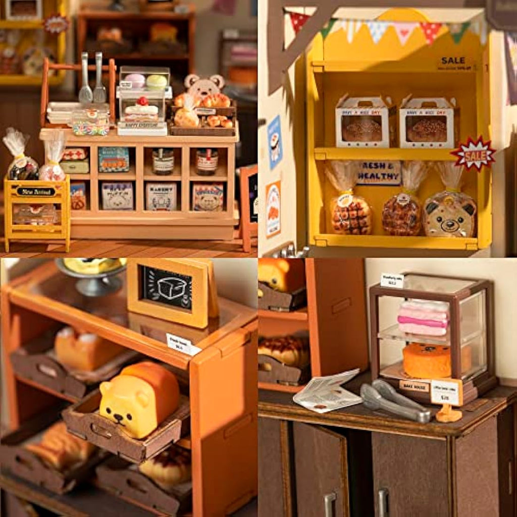 Robotime DIY Miniature Bakery House Kit with LED Lights - 4-Hour Build