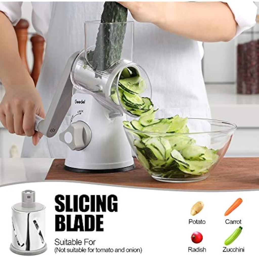 Rotary Cheese Grater | 3-Blade Manual Vegetable Slicer