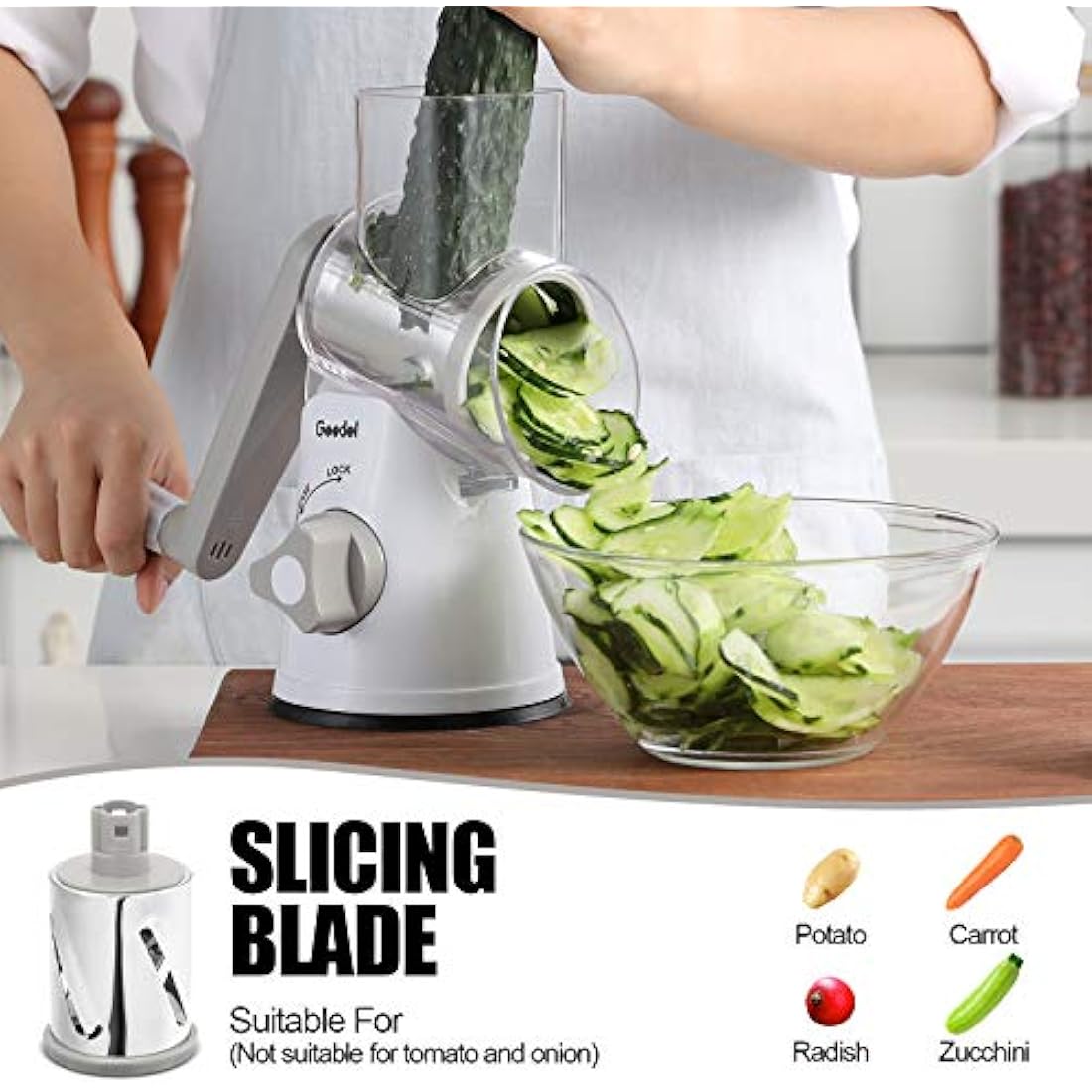 Rotary Cheese Grater | 3-Blade Manual Vegetable Slicer