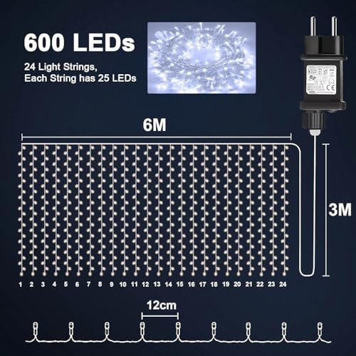 Yowin 2 Pack Curtain Lights – 600 LED 6m x 3m Waterproof Fairy Lights, White