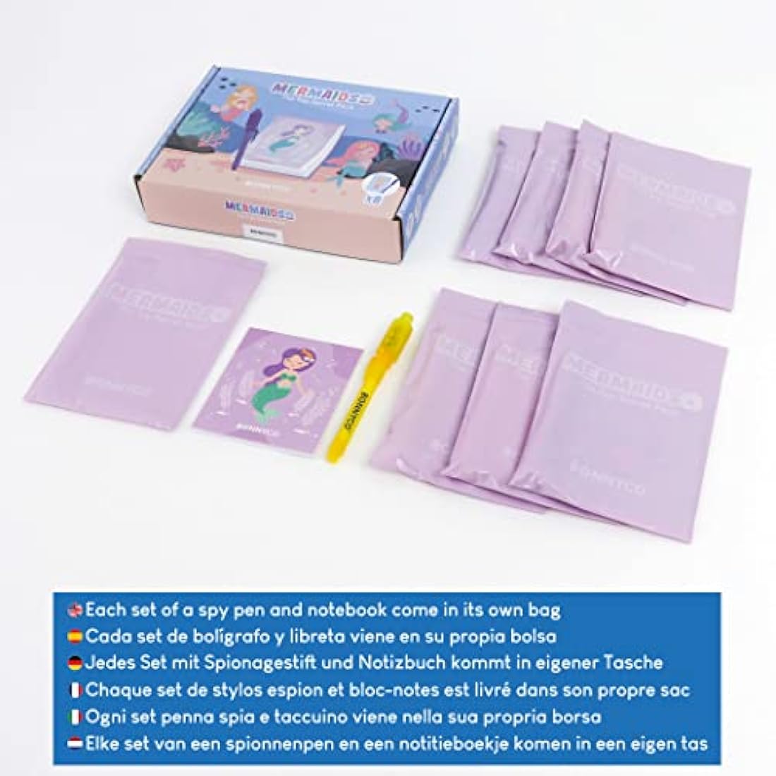 BONNYCO Mermaid Invisible Ink Pen and Notebook Set - 8 Pack Party Favors