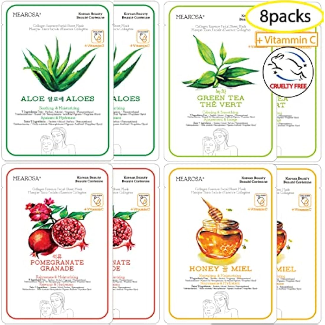 MEAROSA Vitamin C & Vegan Collagen Firming Facial Sheet Mask - 8 Pack