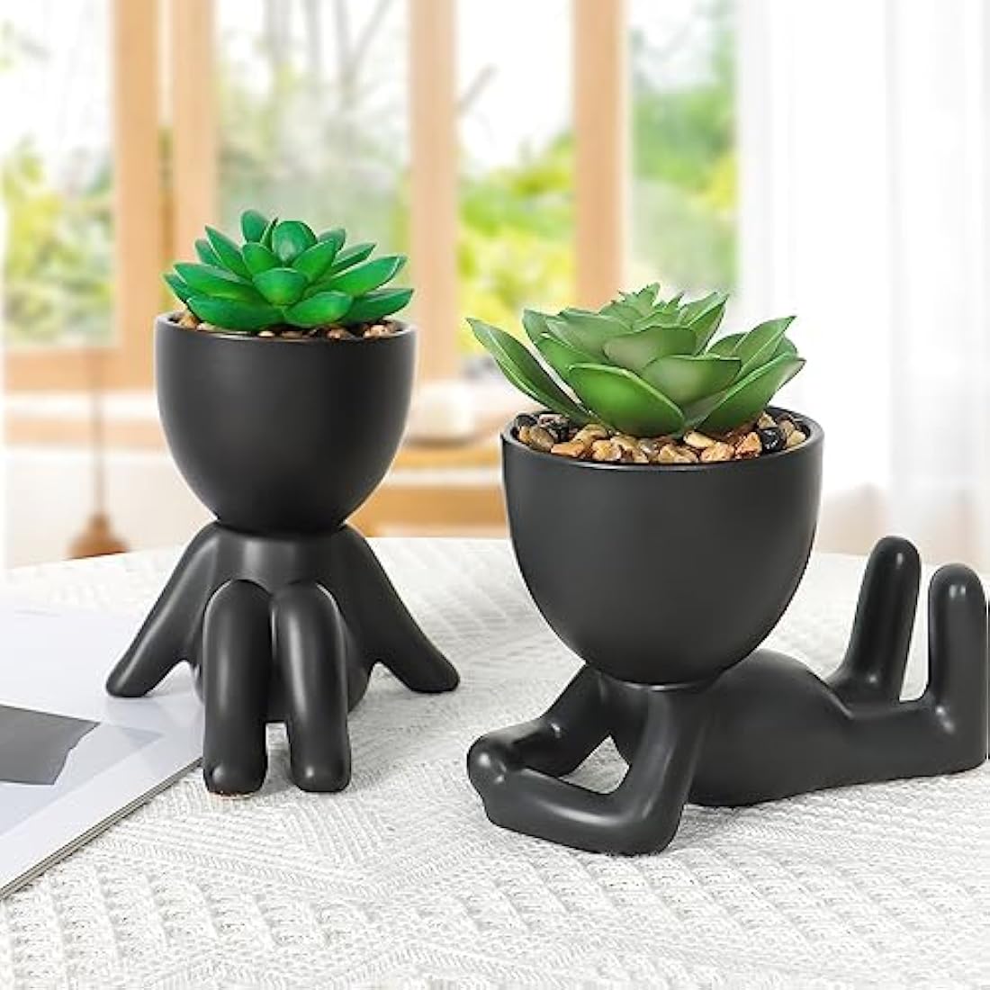 Artificial Succulents – 2PCS Mini Faux Plants in Ceramic Pots