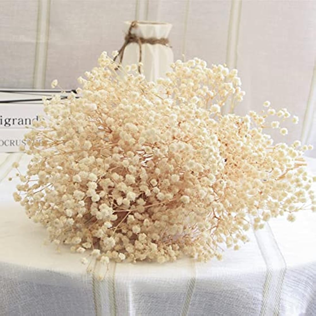 OUKEYI Dried Baby's Breath Bouquet | 17" Ivory White Gypsophila Flowers