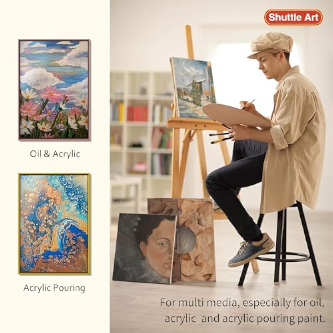 Shuttle Art Stretched Canvas Pack - 15 Multi-Size Primed Cotton Canvases