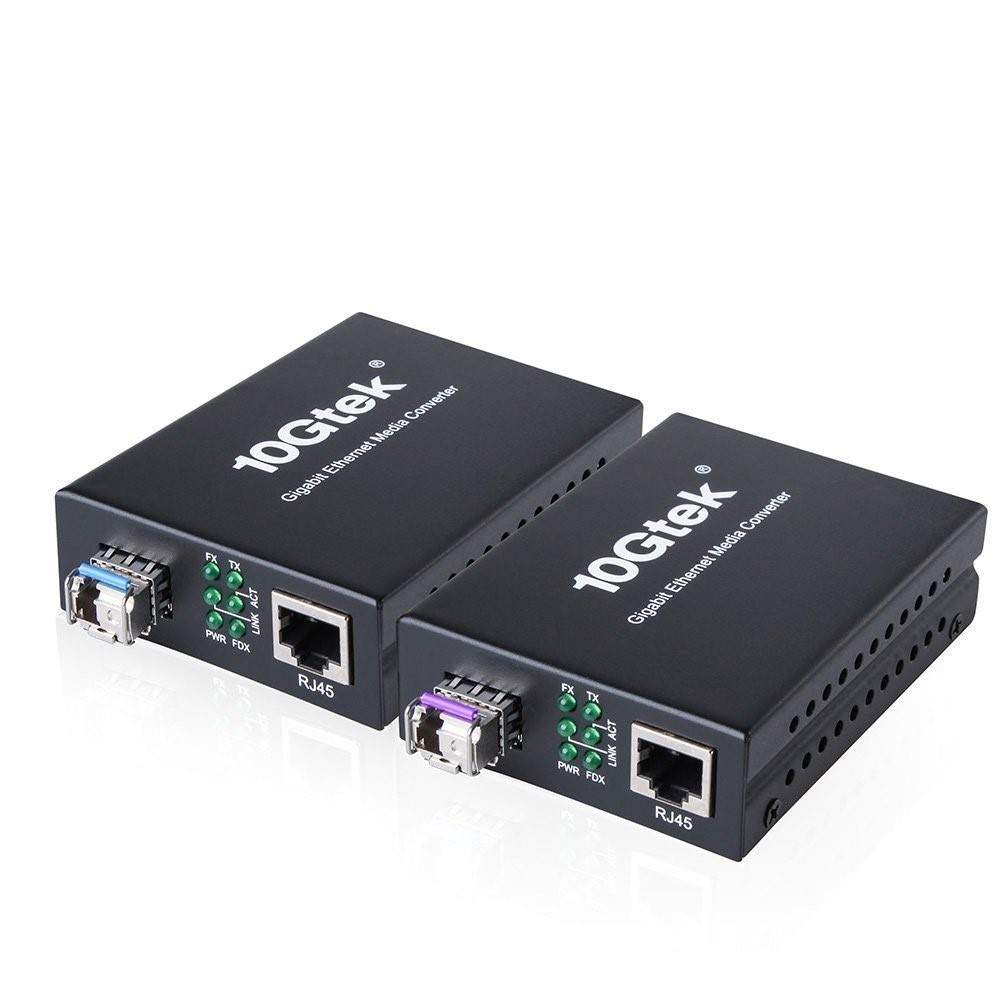 10Gtek Gigabit Ethernet Media Converter Pair | Bidi Singlemode LC SFP 20km