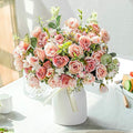 Jolof Store Artificial Silk Rose Arrangement with Ceramic Vase – Pink