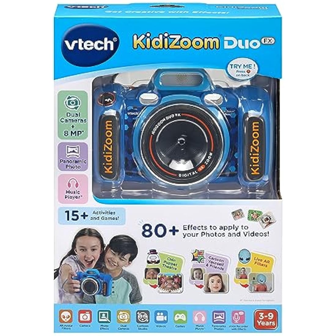 VTech KidiZoom Duo FX Kids Camera - 8MP Digital Video with AR Filters, Blue