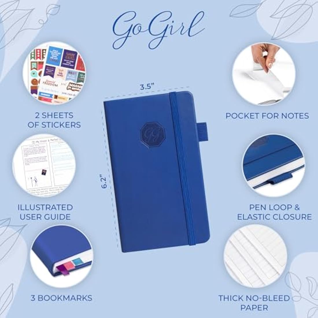 GoGirl Undated Pocket Weekly Planner – Goal Organizer & Agenda, Royal Blue