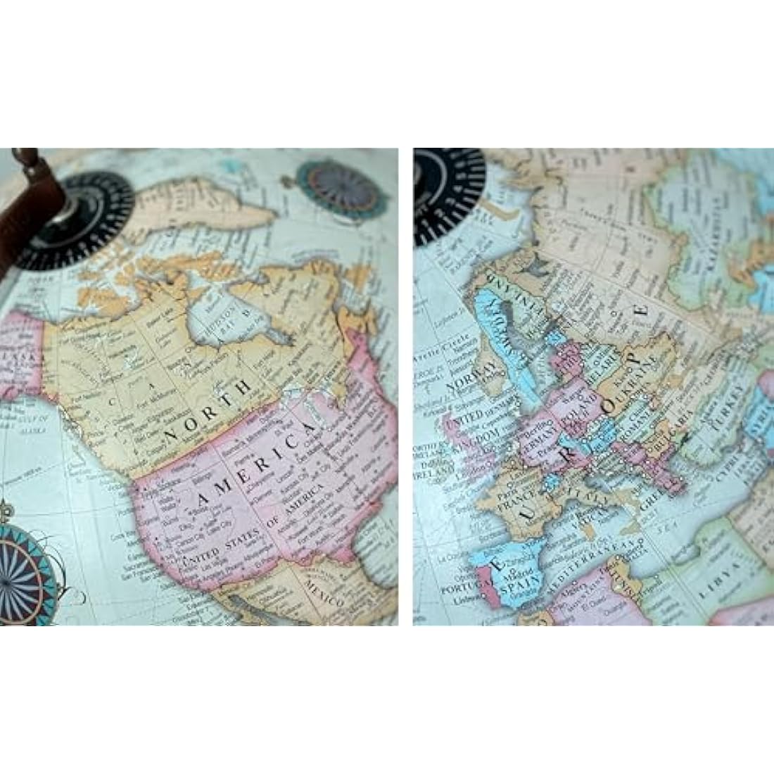 30cm Antique World Globe | Vintage Map with Wooden Base