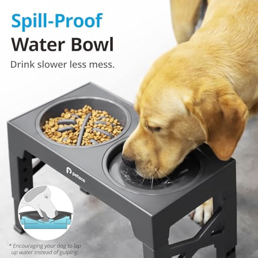 Petace Elevated Dog Bowls - 5 Heights Adjustable Stand with Slow Feeder