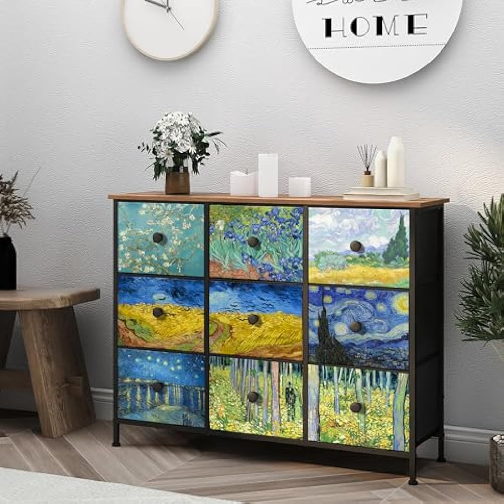 VEDECASA Van Gogh 9-Drawer Chest – Fabric Storage Dresser for Bedroom