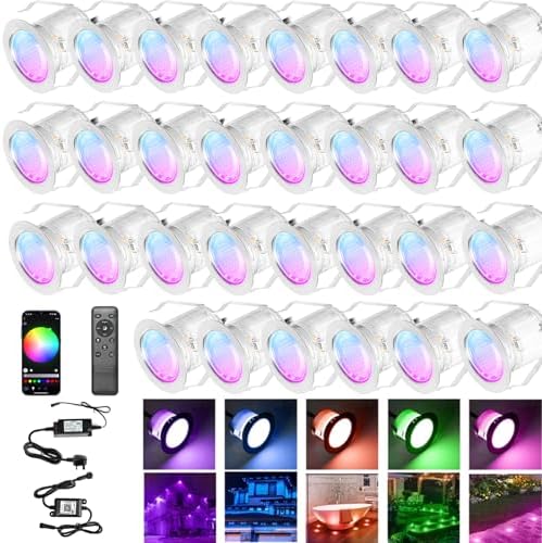 INDARUN RGB LED Deck Lights - WiFi Alexa Compatible IP67 Waterproof, 30 Pack