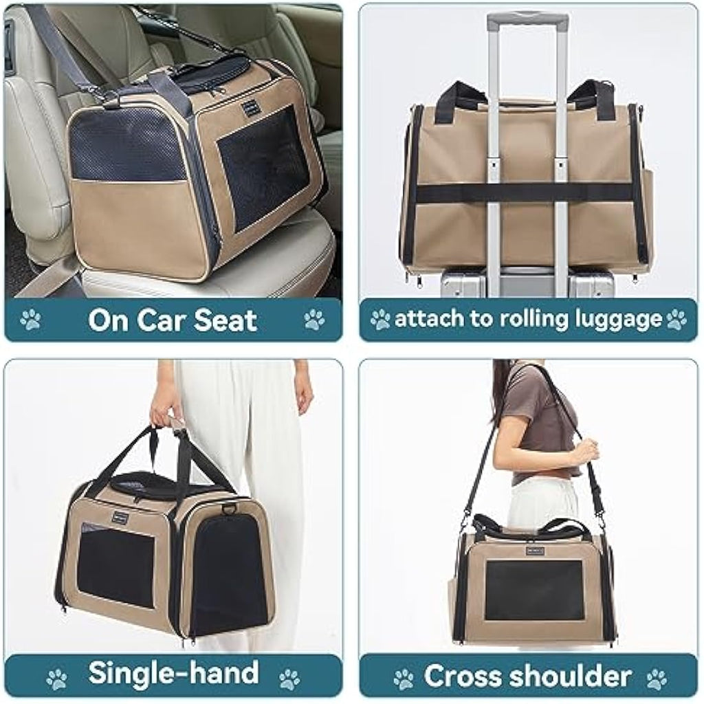 Petsfit Small Dog Travel Carrier | Extendable Fleece Mat – Khaki