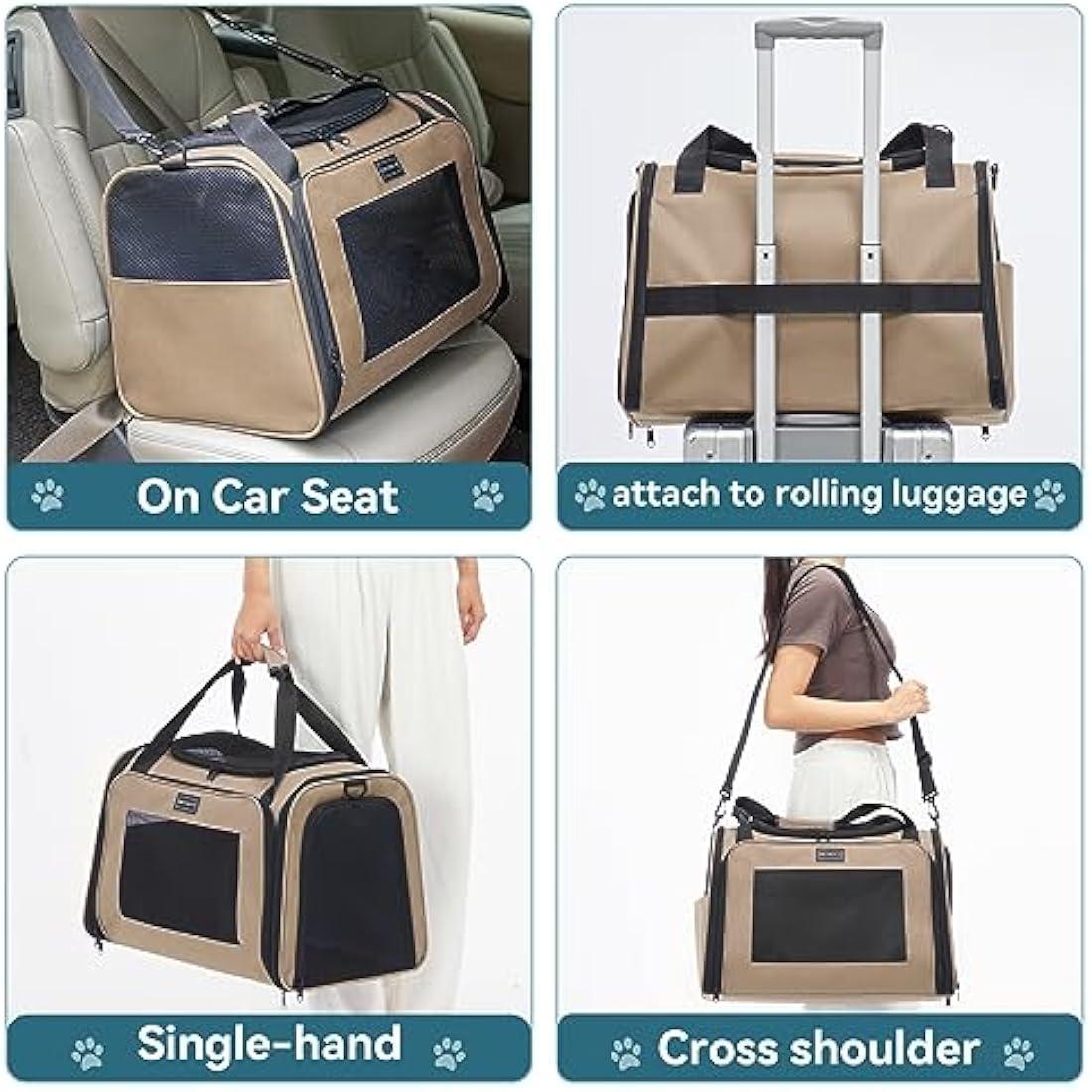Petsfit Small Dog Travel Carrier | Extendable Fleece Mat – Khaki