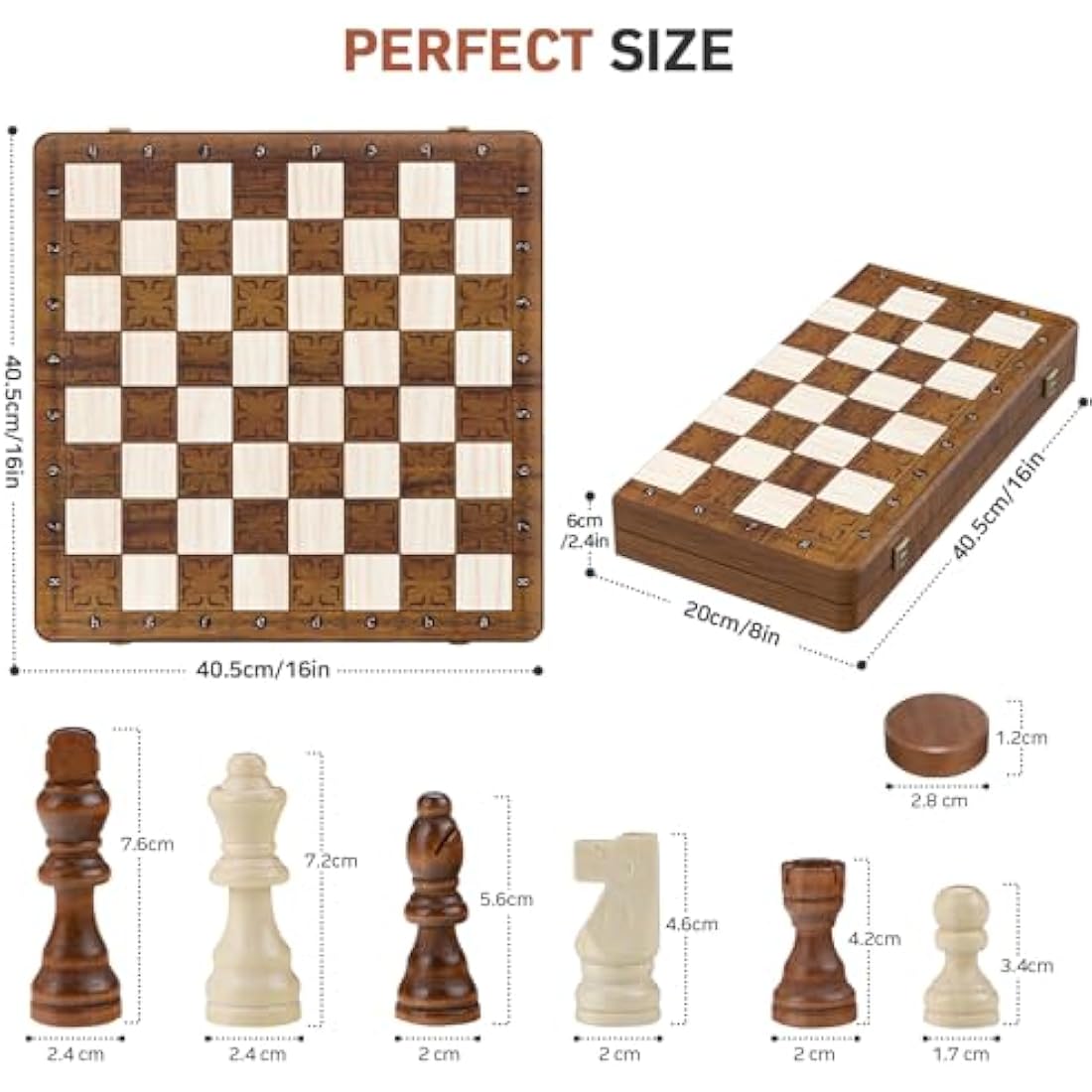 Sarr Klith 16" Wooden Magnetic Chess and Checkers Set | Foldable 2-in-1