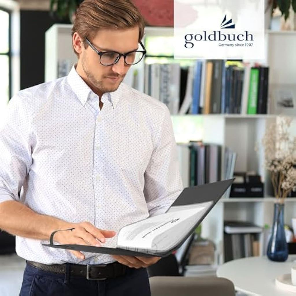 Goldbuch Bologna Document Folder – Black Faux Leather Office Portfolio