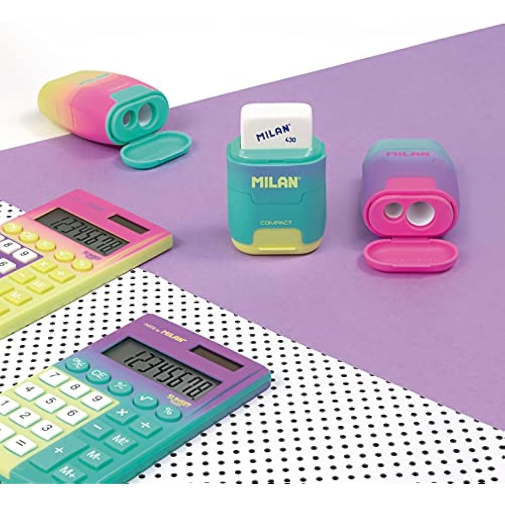 MILAN Compact Sunset Pencil Sharpener and Eraser – Assorted Colours