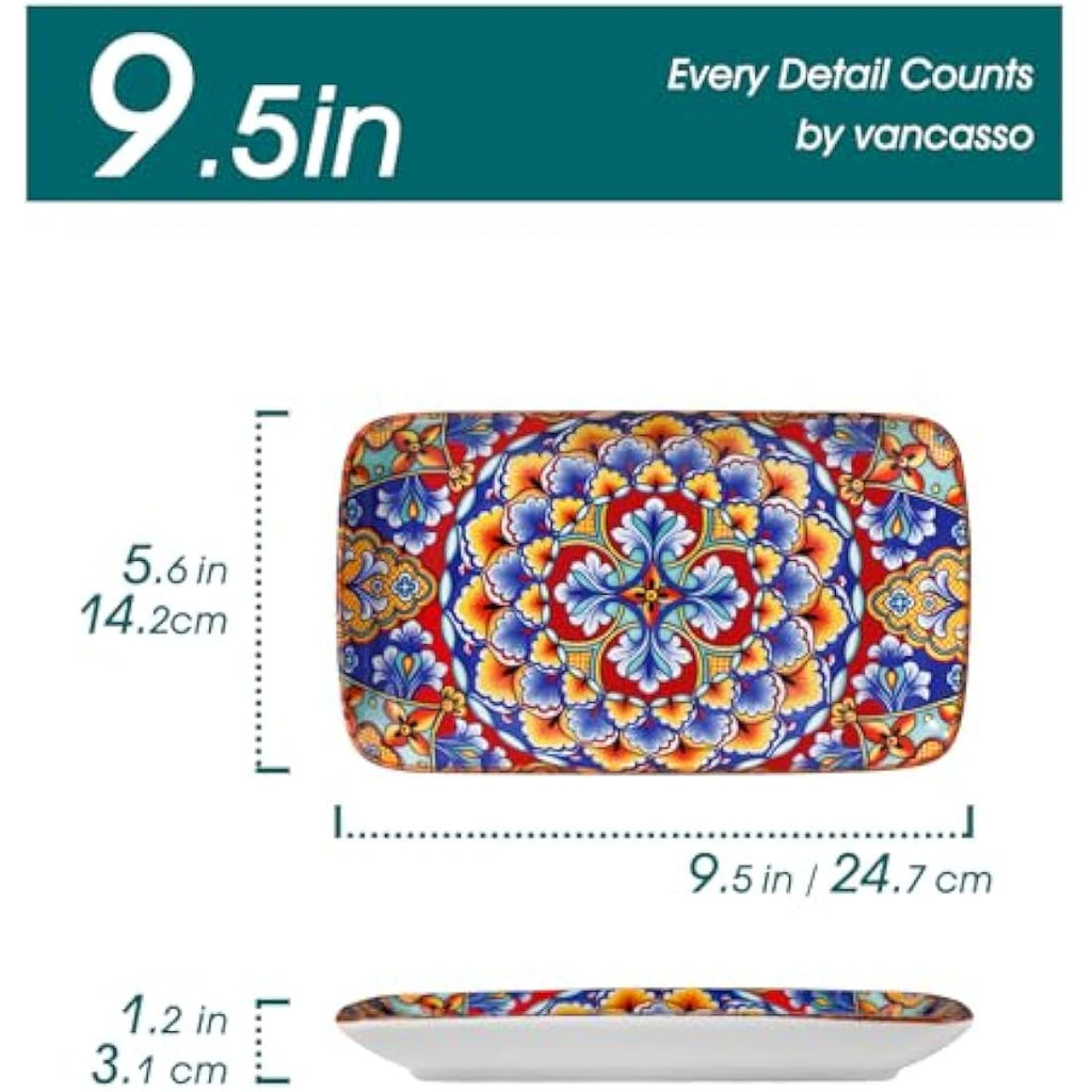 vancasso SIMI Bohemian Porcelain Rectangle Serving Plates - Set of 6