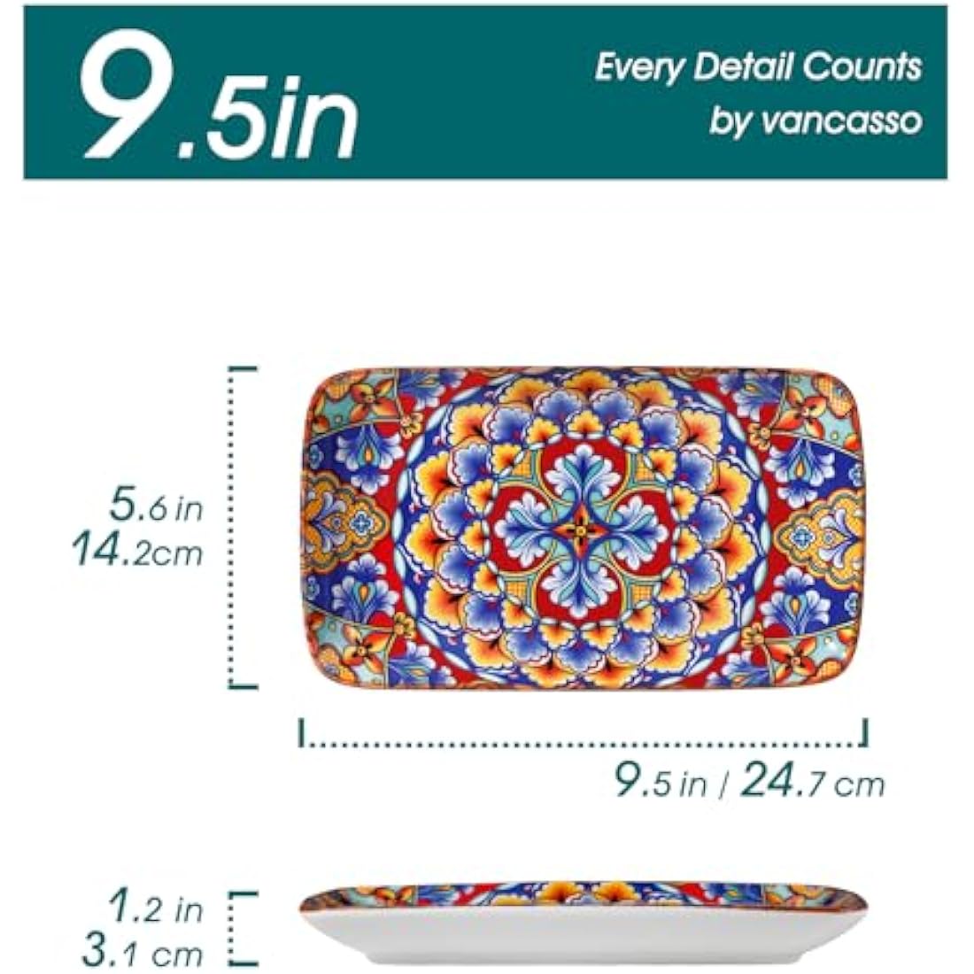 vancasso SIMI Bohemian Porcelain Rectangle Serving Plates - Set of 6