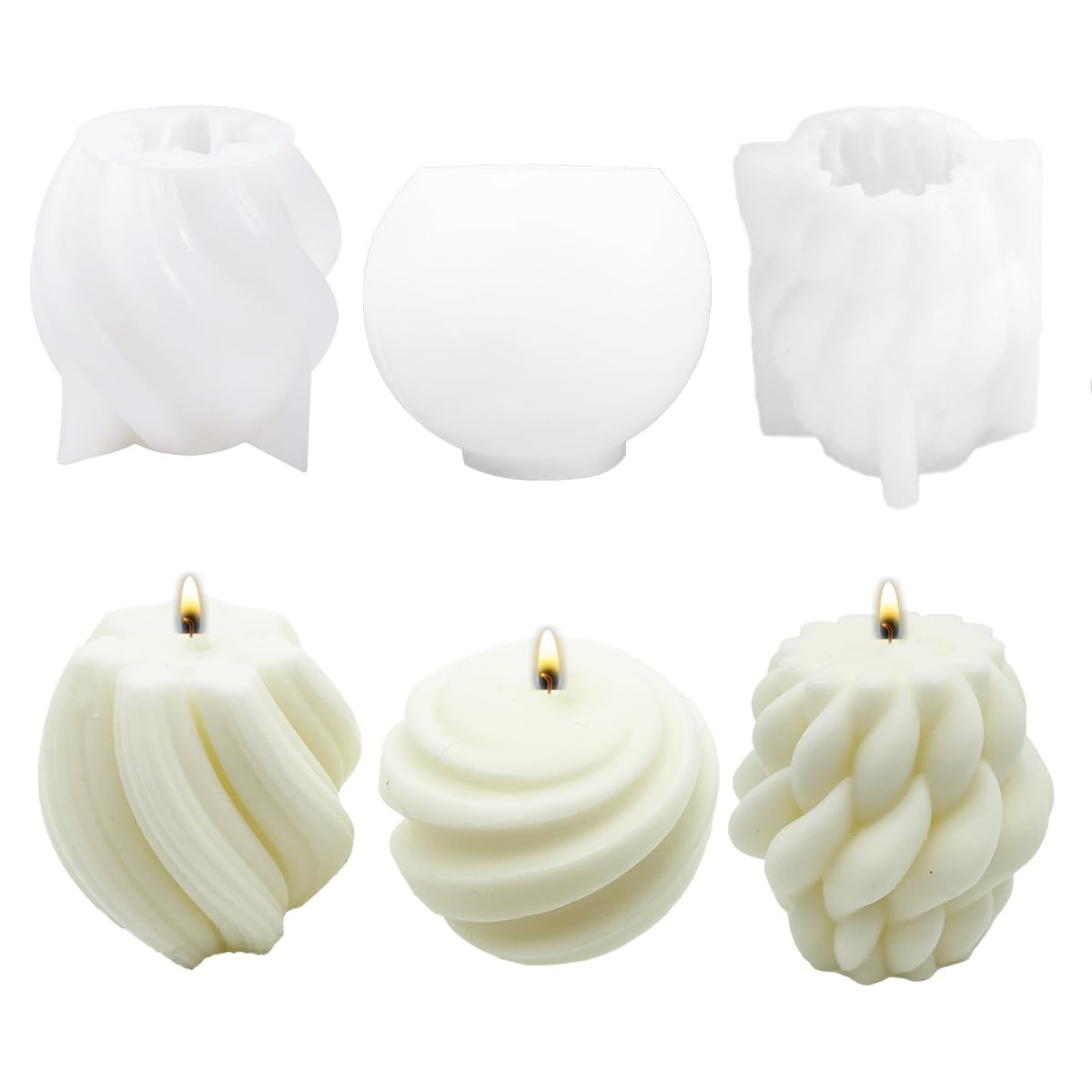 WYAHYQ 3Pcs Silicone Candle Mould Set - Spiral & Round Ball Shapes