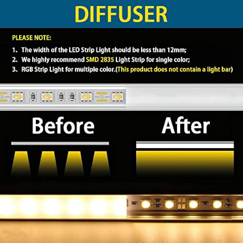Jolof Store 6-Pack U-Shape LED Aluminum Channel with Milky White Diffuser