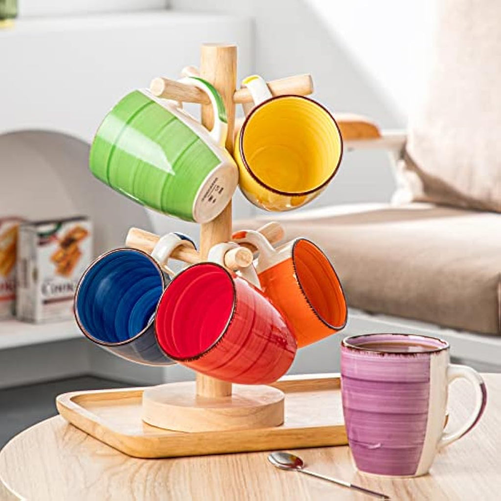 vancasso Bonita Stoneware Coffee Mugs - Set of 6 Colorful 360ml Tea Cups