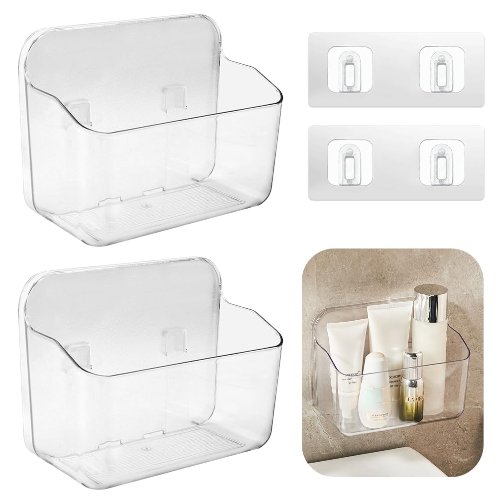 KITERI 2-Pack Adhesive Shower Caddy – No-Drill Plastic Bathroom Shelves