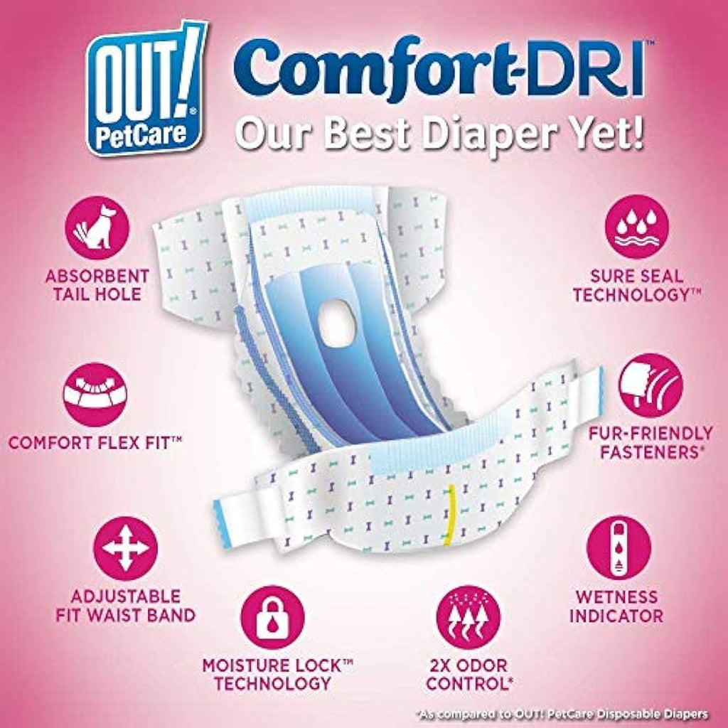 OUT! Pet Care Disposable Female Dog Diapers | Absorbent Toy Size | 18 Pack