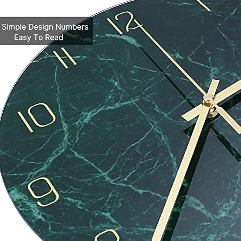 VIKMARI 12 Inch Glass Wall Clock | Silent Non-Ticking Quartz - Dark Green