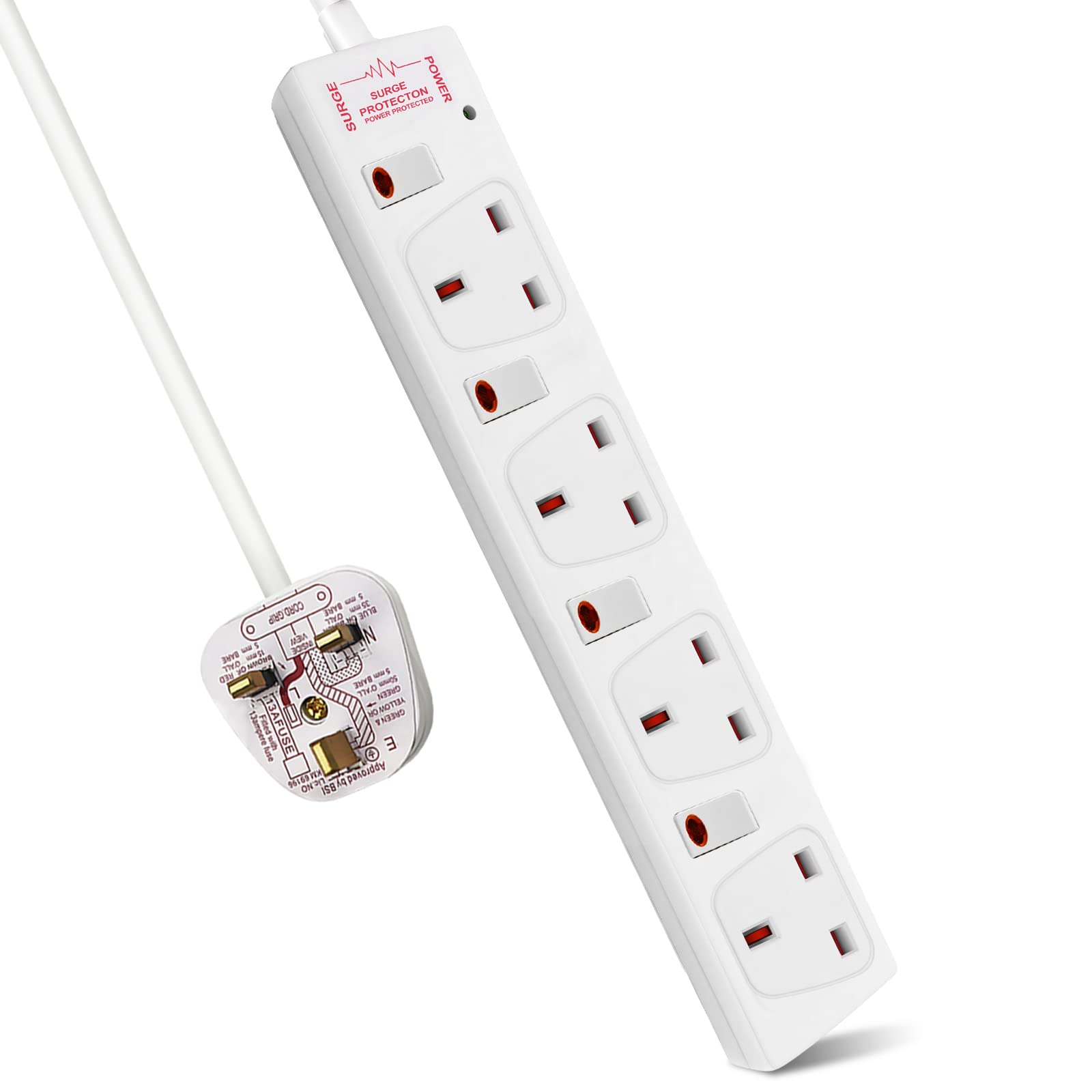 ExtraStar 4 Way Surge Protected Extension Lead with Individual Switches